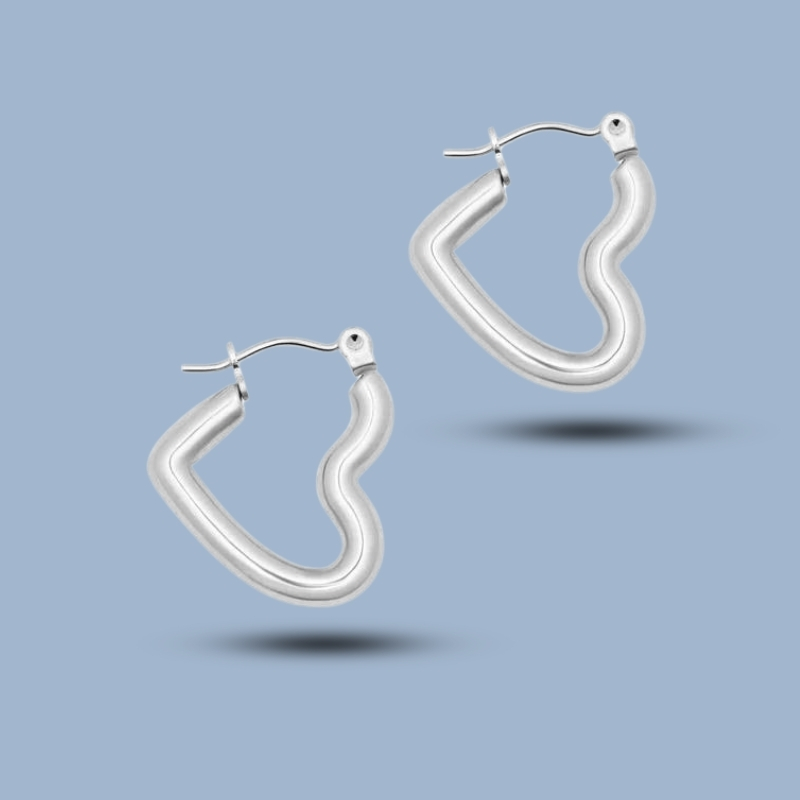 Handmade Heart Shape 925 Sterling Silver French Lock Hoop Earring 925She337_0