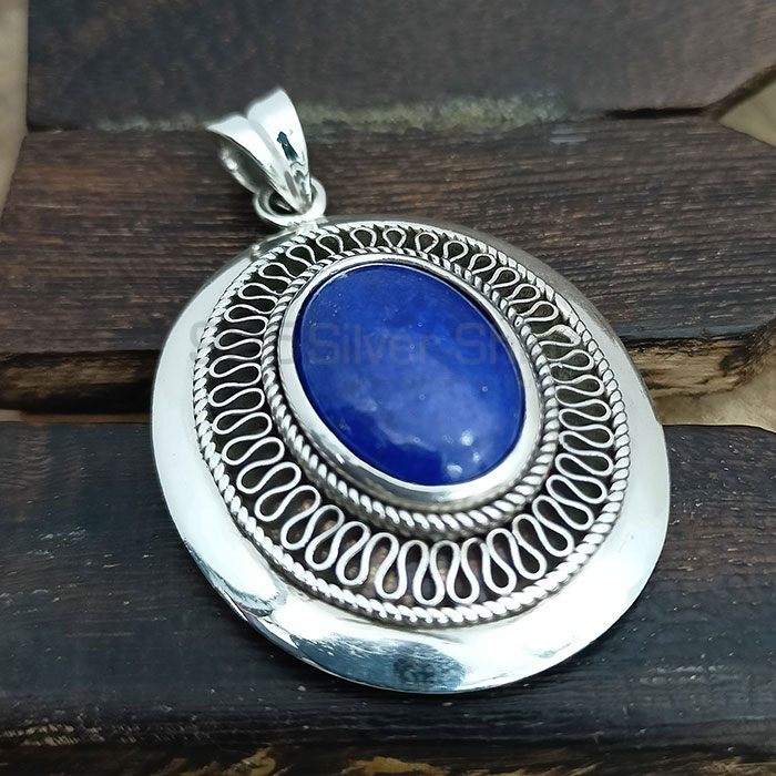 Handmade Lapis Lazuli Ethnic Pendant In Sterling Silver 925NSP29_0