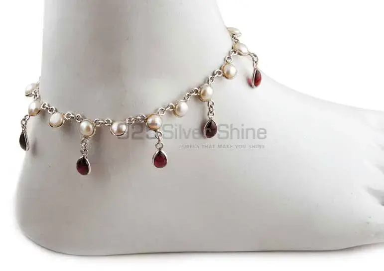 Handmade Multi Bezel Gemstone Anklet In Sterling Silver Jewelry