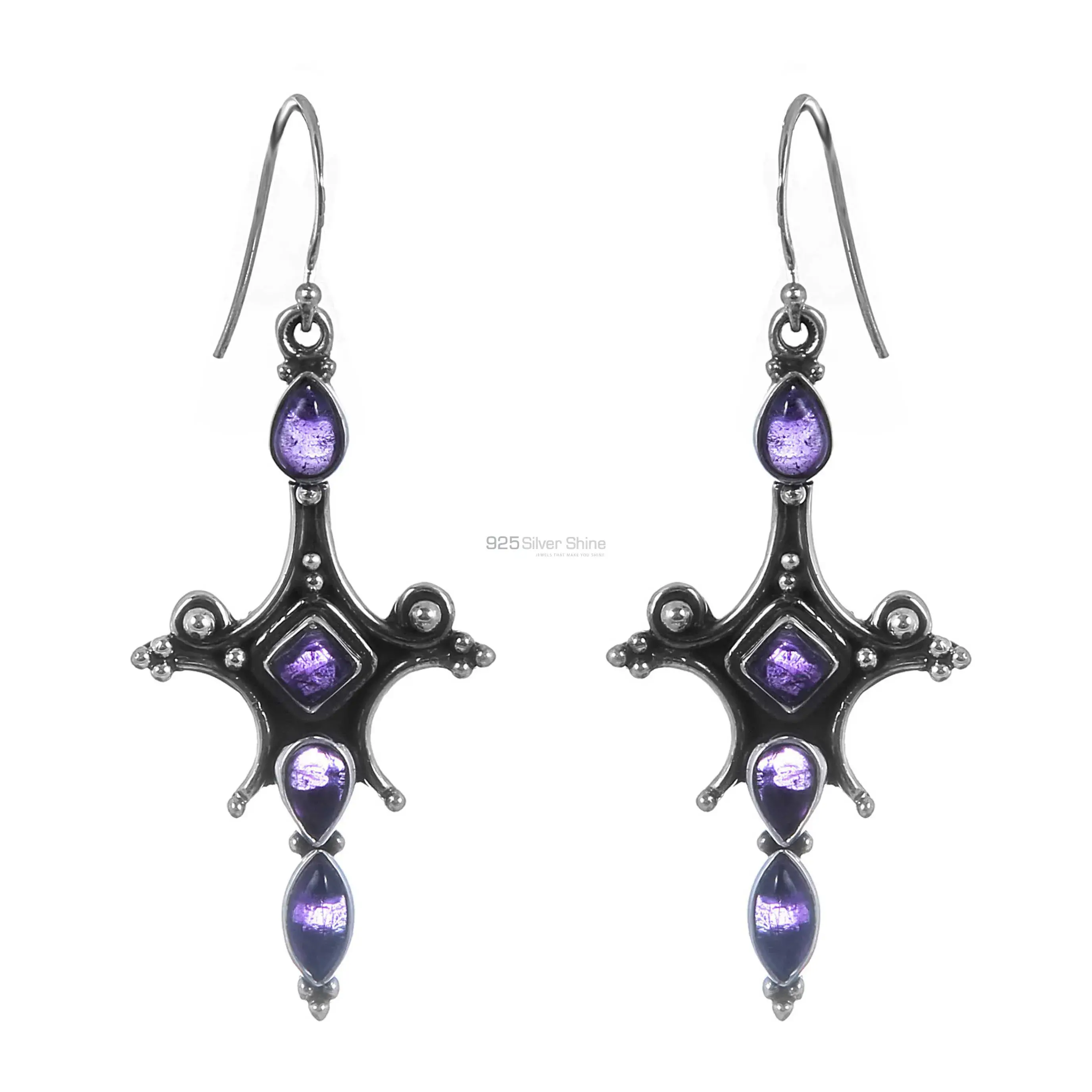 Handmade Oxidized Silver Handmade Earrings In Amethyst Gemstone Jewelry 925SE165