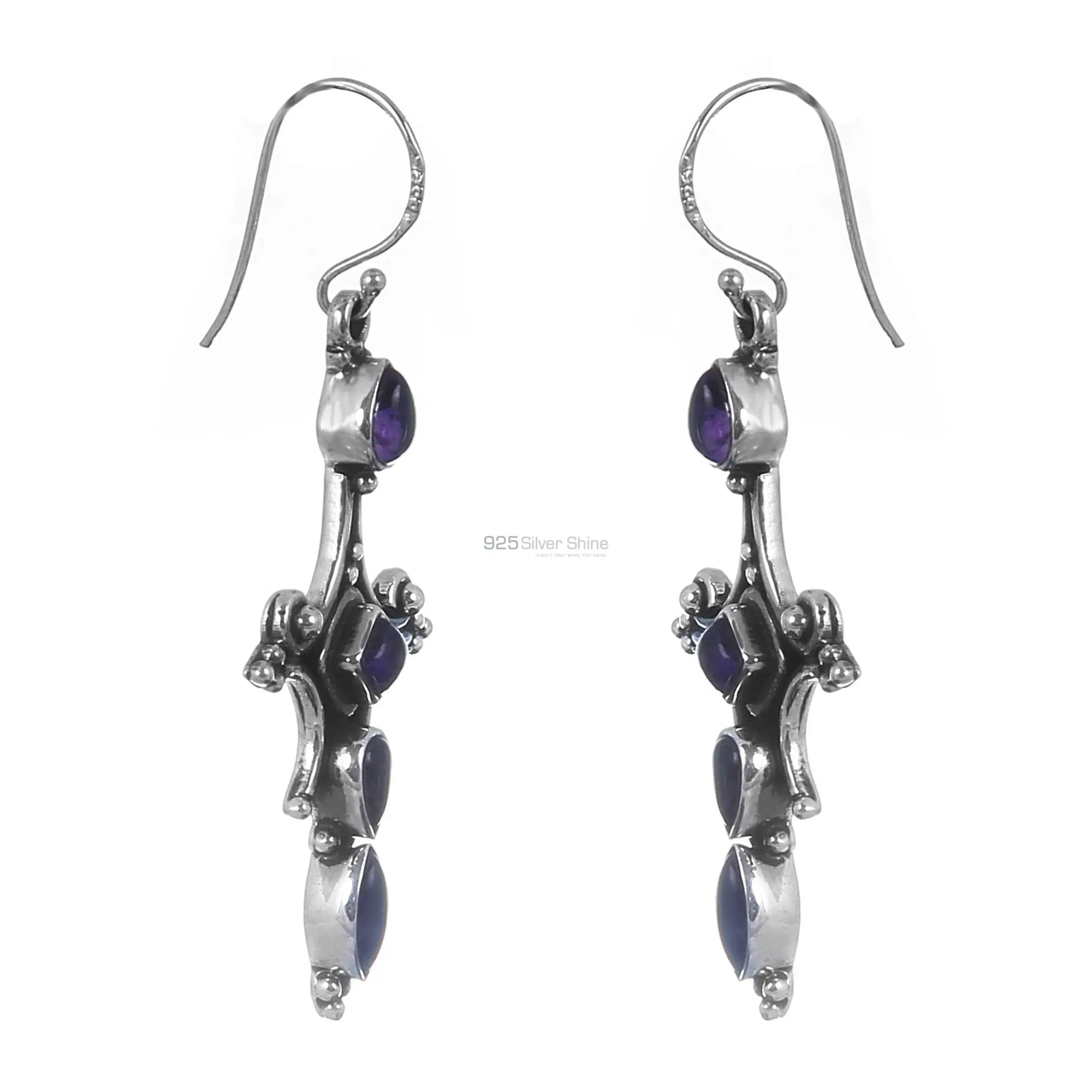 Handmade Oxidized Silver Handmade Earrings In Amethyst Gemstone Jewelry 925SE165_0