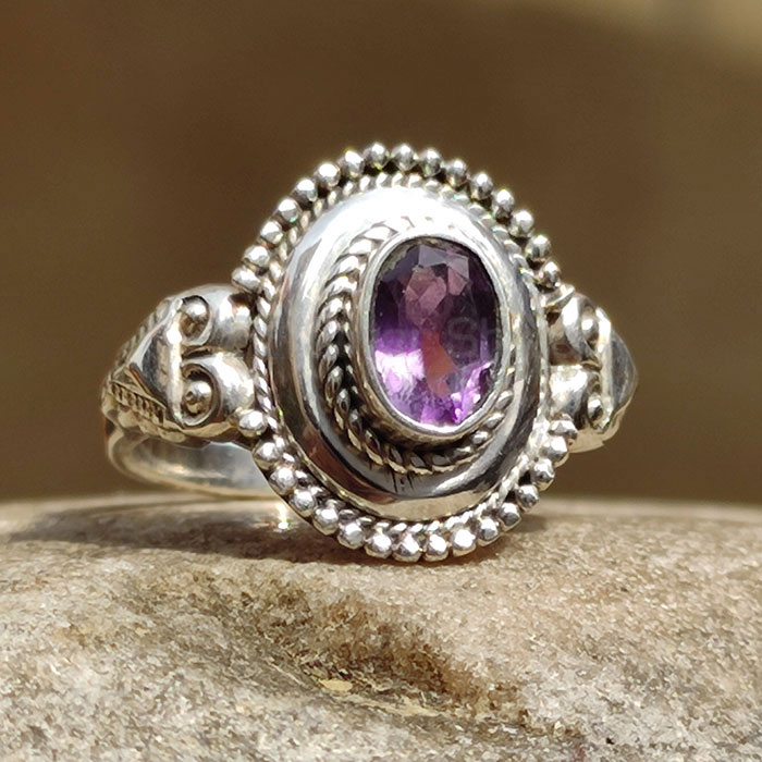 Faceted Amethyst Sterling Silver Oxidized Ring SSR97