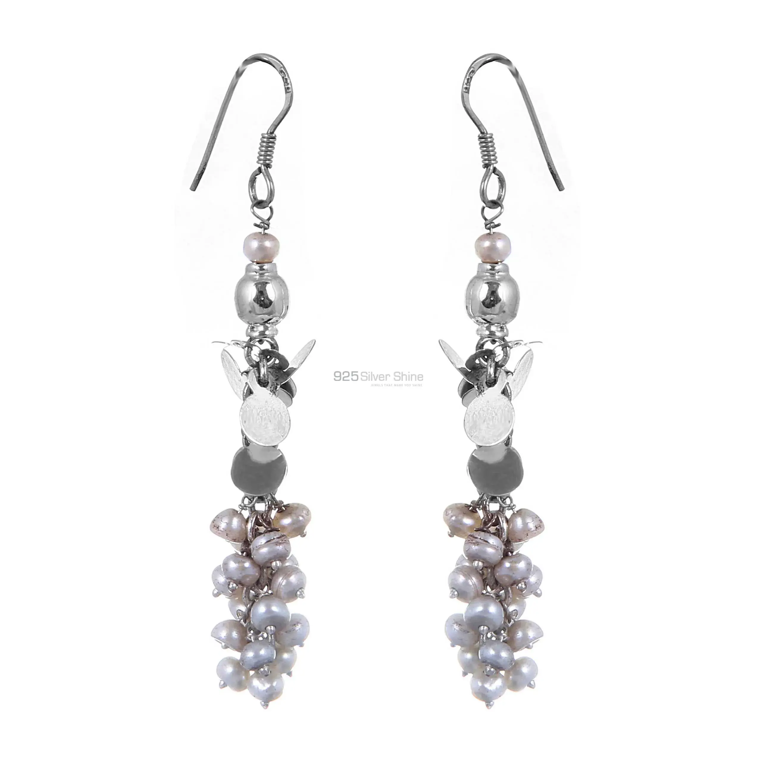 Handmade Pearl Beads Earring In Sterling Silver Jewelry 925SE179_0