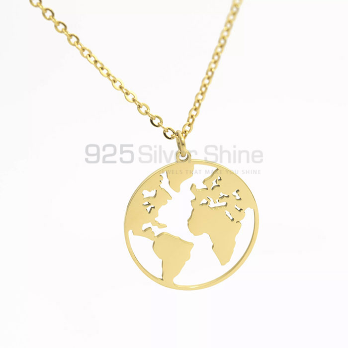 Handmade Round Shaped World Map Design Necklace In Silver MPMN362_0