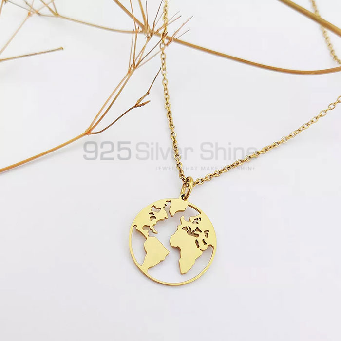 Handmade Round Shaped World Map Design Necklace In Silver MPMN362_1
