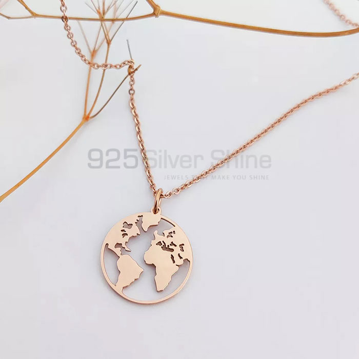 Handmade Round Shaped World Map Design Necklace In Silver MPMN362_2