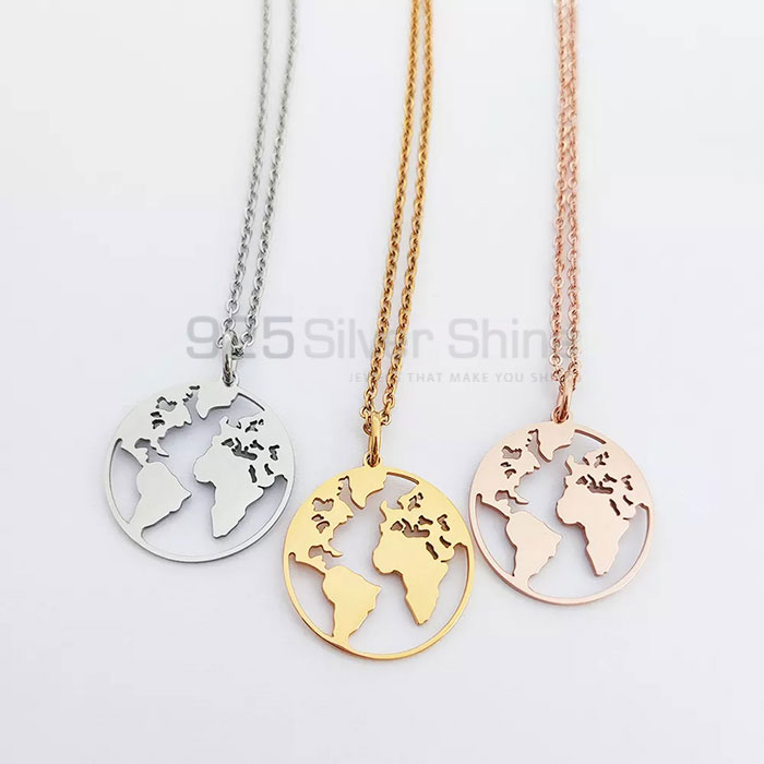 Handmade Round Shaped World Map Design Necklace In Silver MPMN362_3