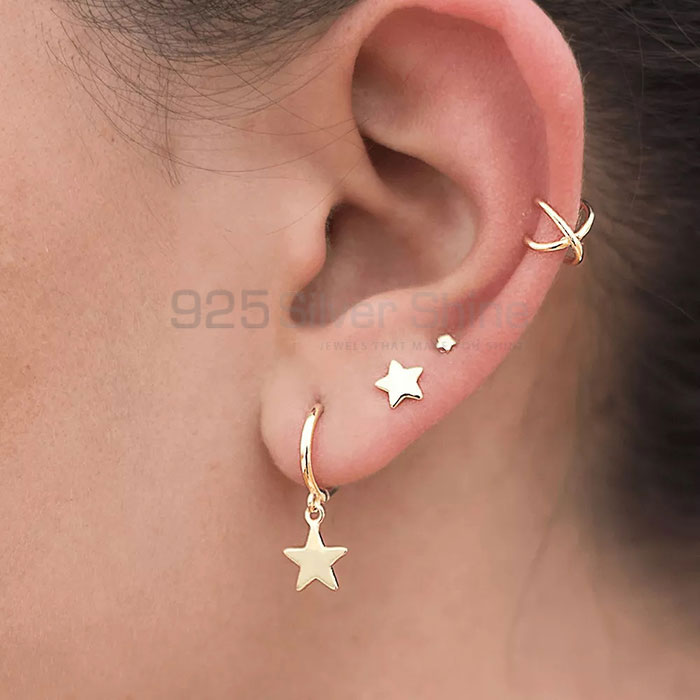 Handmade Star Charm Mini Hoop Earring In 925 Silver STME488_1