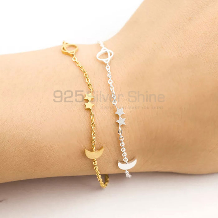 Handmade Star And Moon Charm Bracelet In 925 Silver MOMB382_1