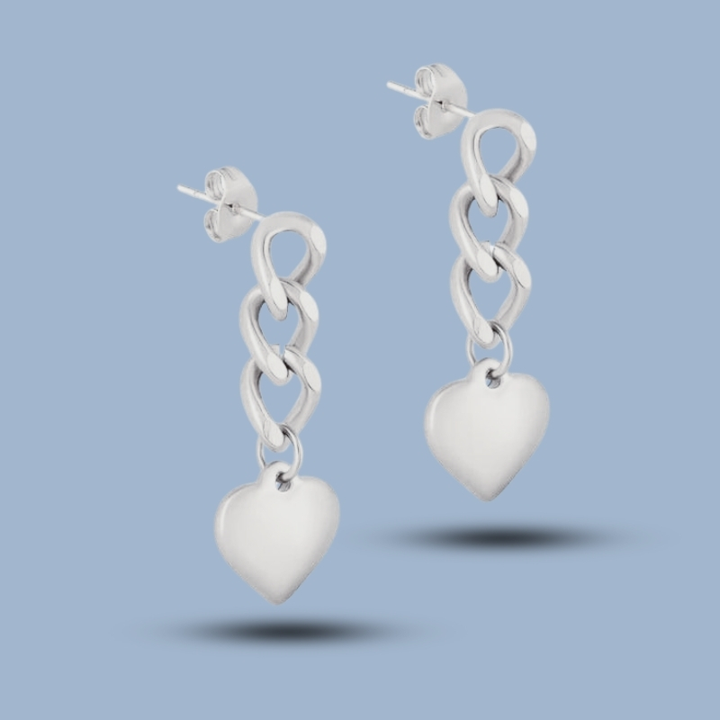 Heart Love Charm Chain 925 Sterling Silver Stud Earring 925She197_0