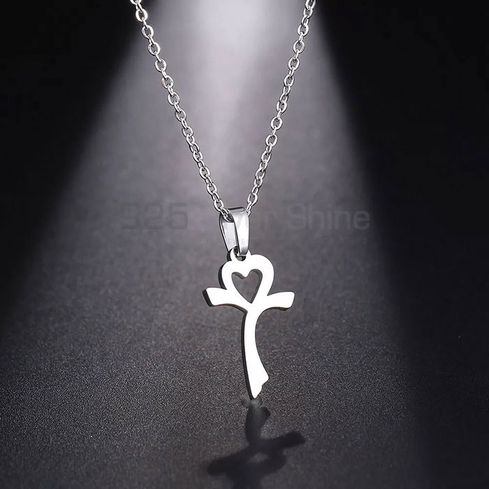 Heart Shape Sterling Silver Cross Necklaces For Women CRME63