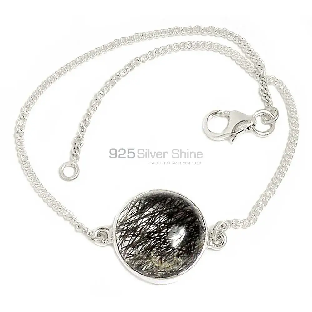 High Quality 925 Fine Silver Bracelets Suppliers In Black Rutile Gemstone Jewelry 925SB303-4