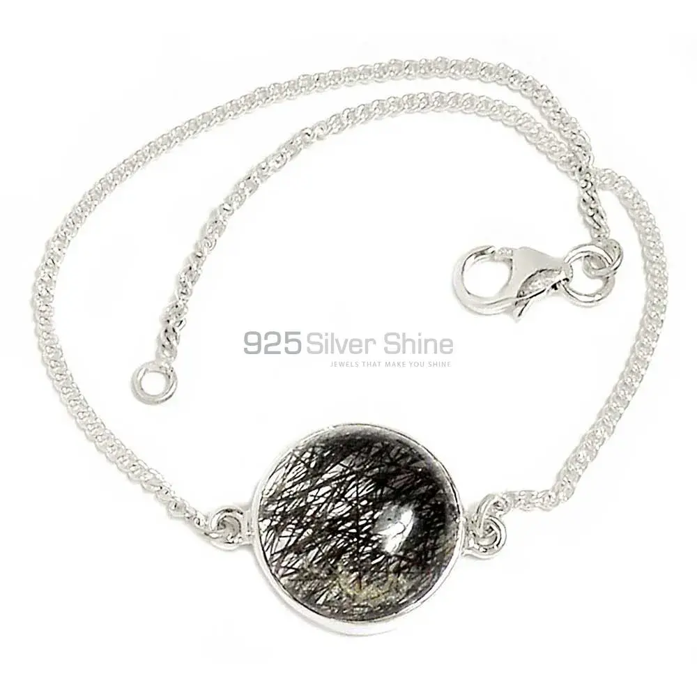 925 Fine Silver Bracelets In Black Rutile Gemstone Jewelry 925SB303-4