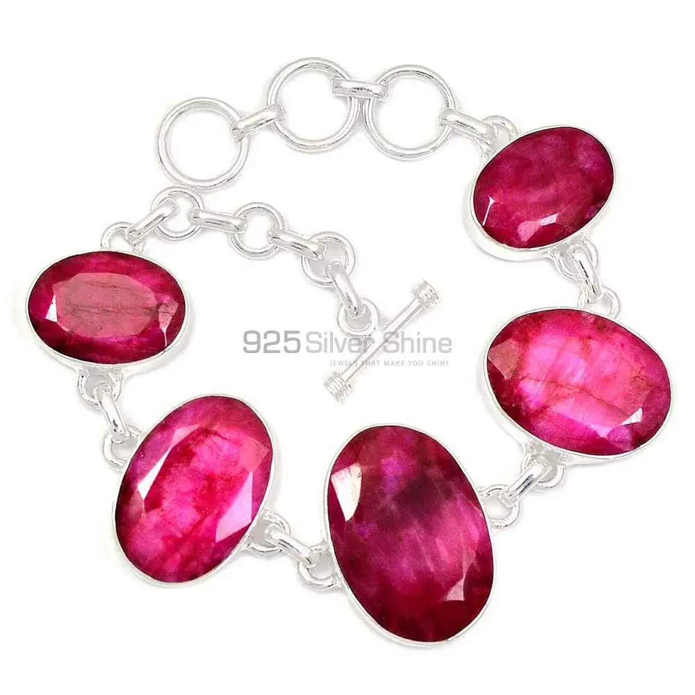 925 Fine Silver Bracelets In Dyed Ruby Gemstone Jewelry 925SB293-3