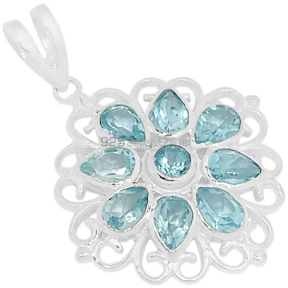 925 Fine Silver Pendants In Blue Topaz Gemstone Jewelry 925SSP315-2