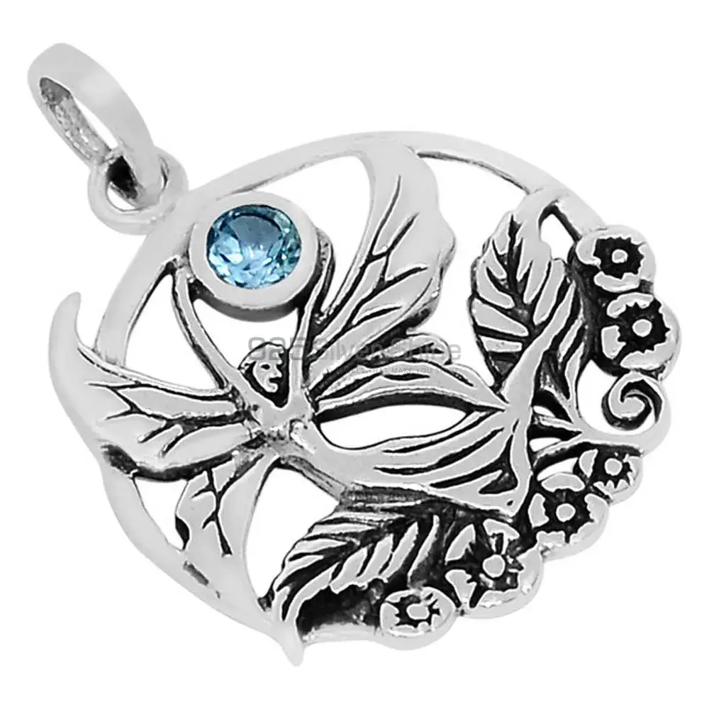 High Quality 925 Fine Silver Pendants Suppliers In Blue Topaz Gemstone Jewelry 925SSP343-1