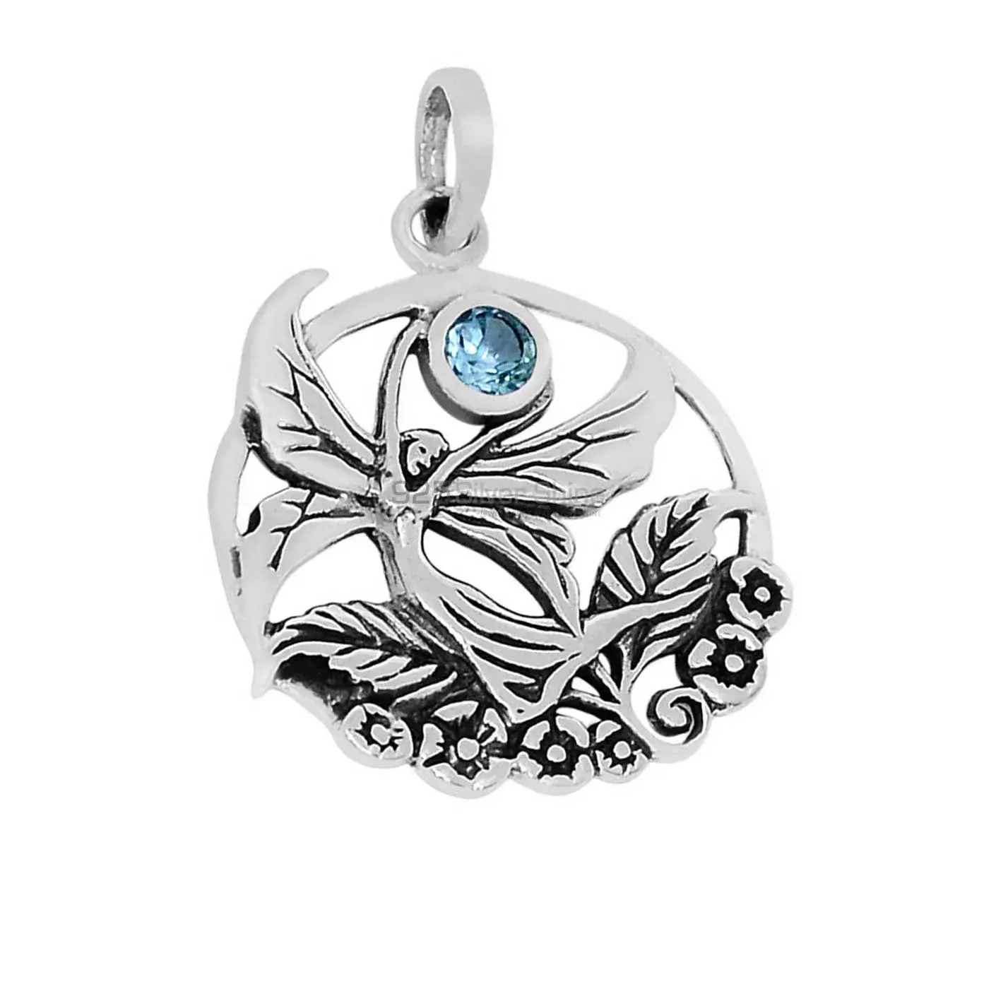 High Quality 925 Fine Silver Pendants Suppliers In Blue Topaz Gemstone Jewelry 925SSP343-1_0