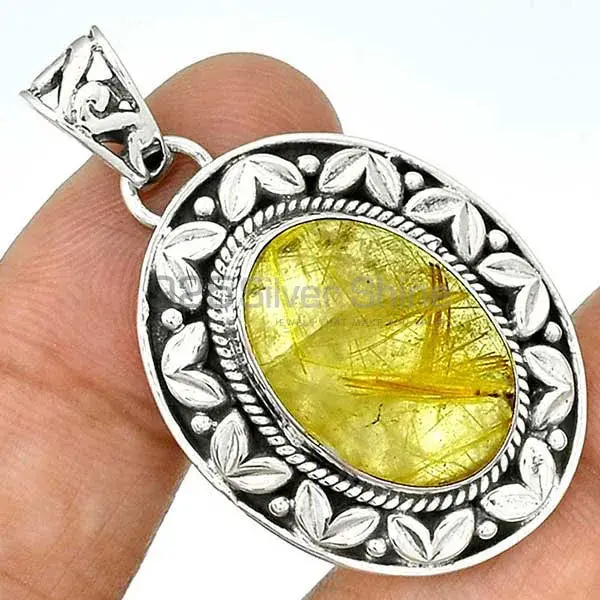 925 Fine Silver Pendants In Golden Rutile Gemstone Jewelry 925SP48_1