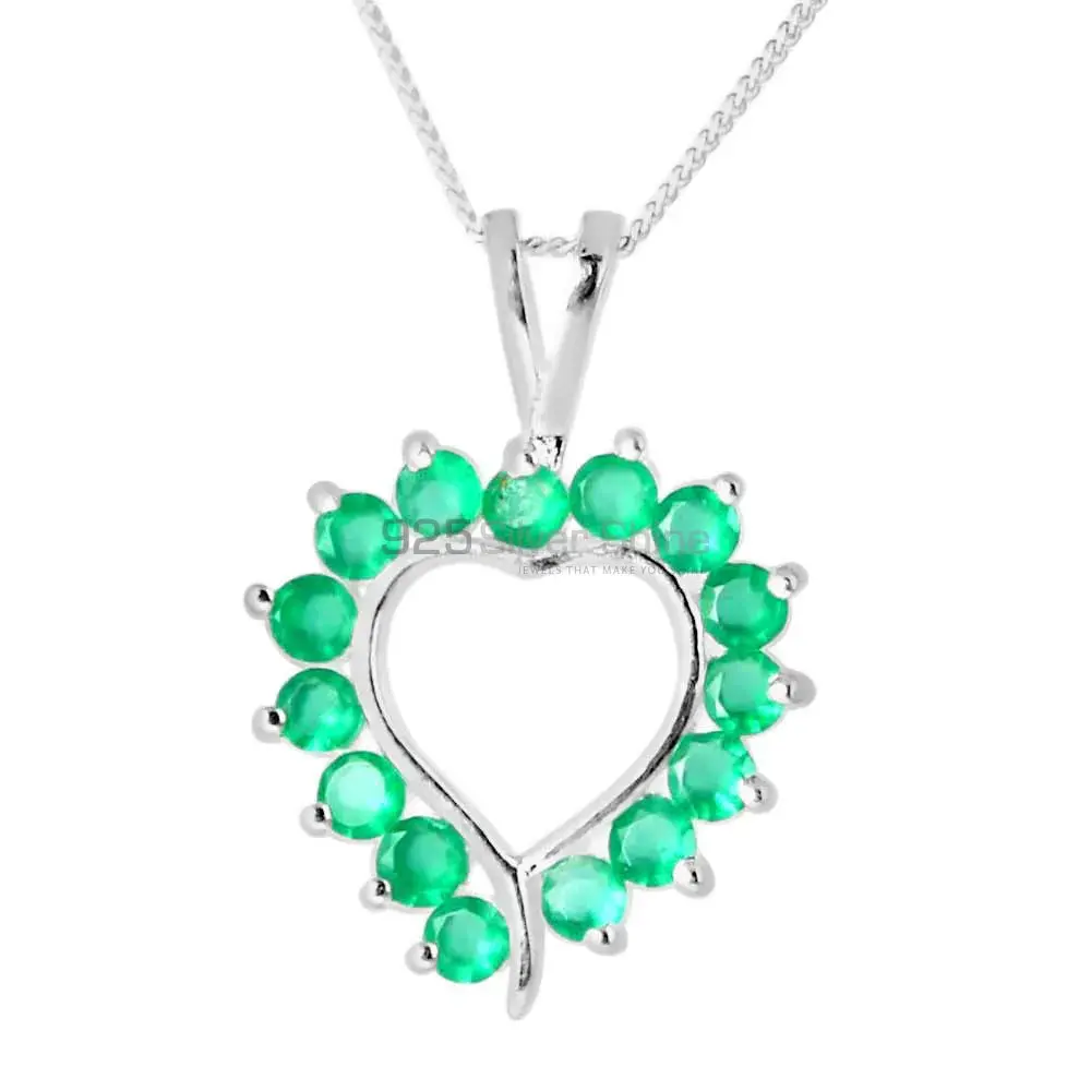 925 Fine Silver Pendants In Green Onyx Gemstone Jewelry 925SP238-12_0