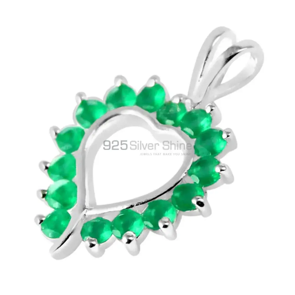 925 Fine Silver Pendants In Green Onyx Gemstone Jewelry 925SP238-12_1