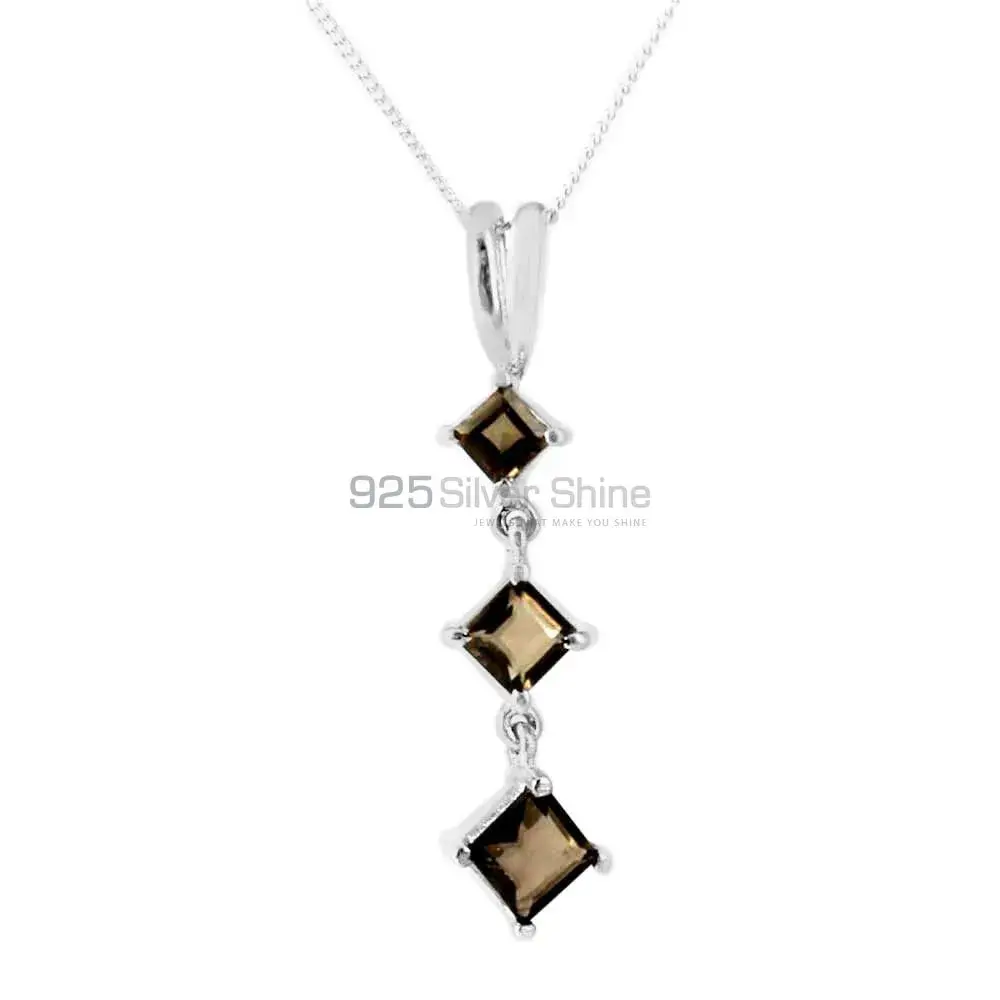 925 Fine Silver Pendants In Smokey Gemstone Jewelry 925SP214-7_0
