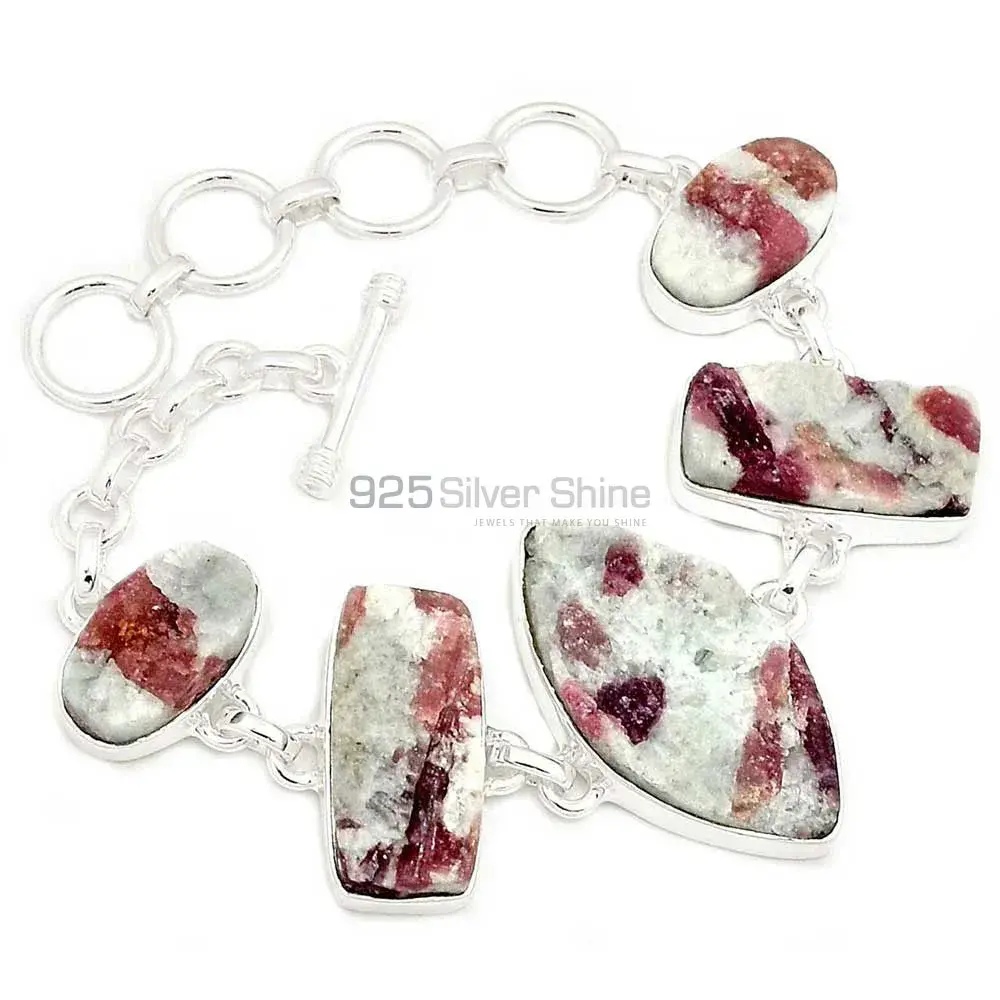 925 Solid Silver Bracelets In Pink Tourmaline in Quartz Gemstone Jewelry 925SB291-8
