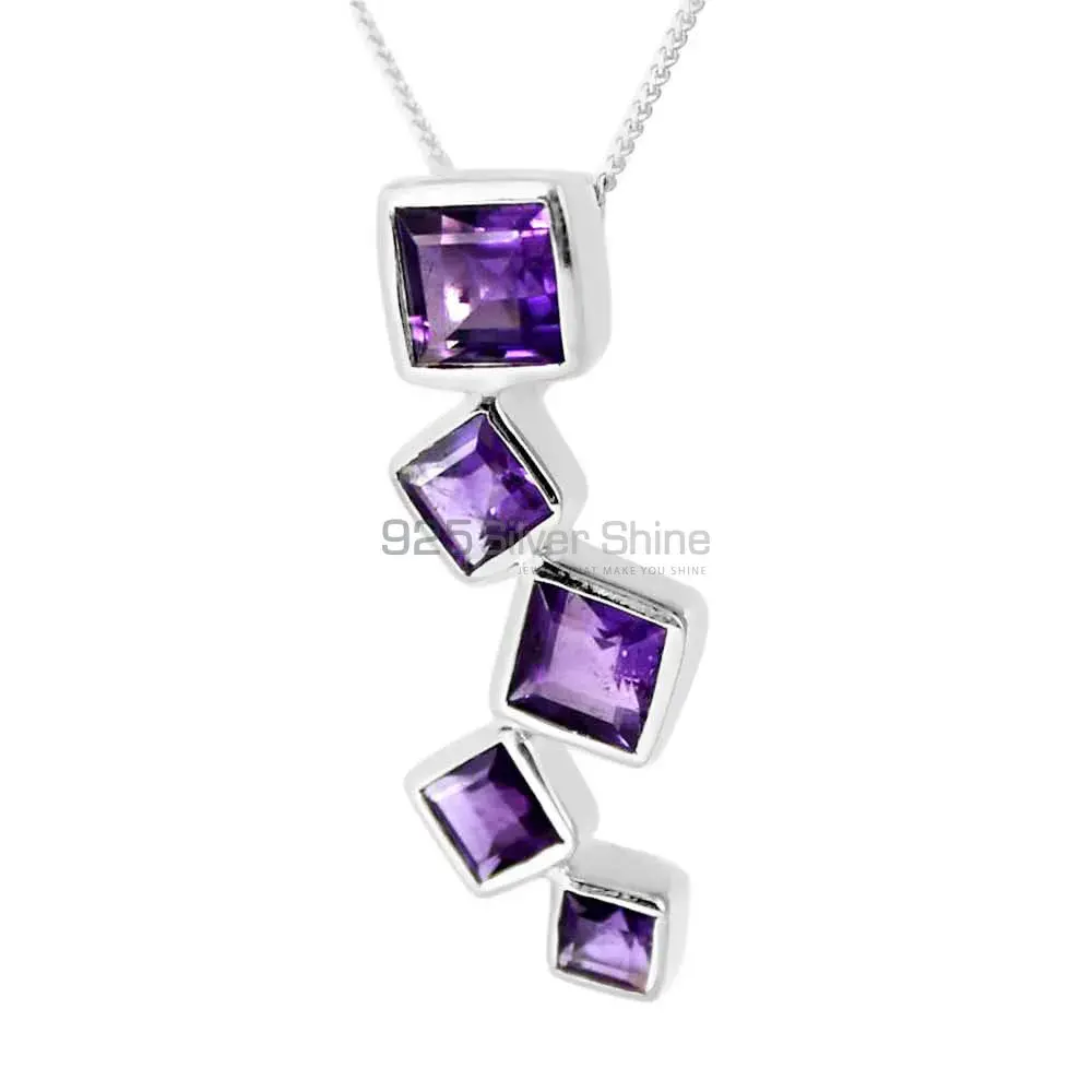 925 Solid Silver Pendants In Amethyst Gemstone Jewelry 925SP246-5_0