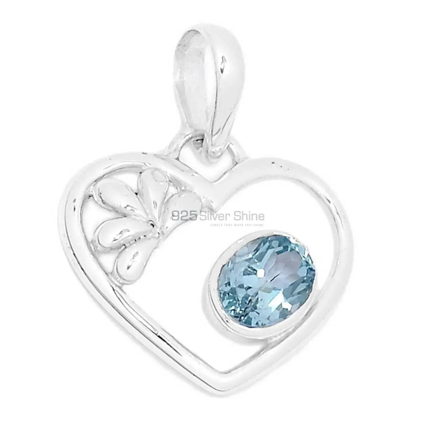 925 Solid Silver Pendants In Blue Topaz Gemstone Jewelry 925SP278-3_0