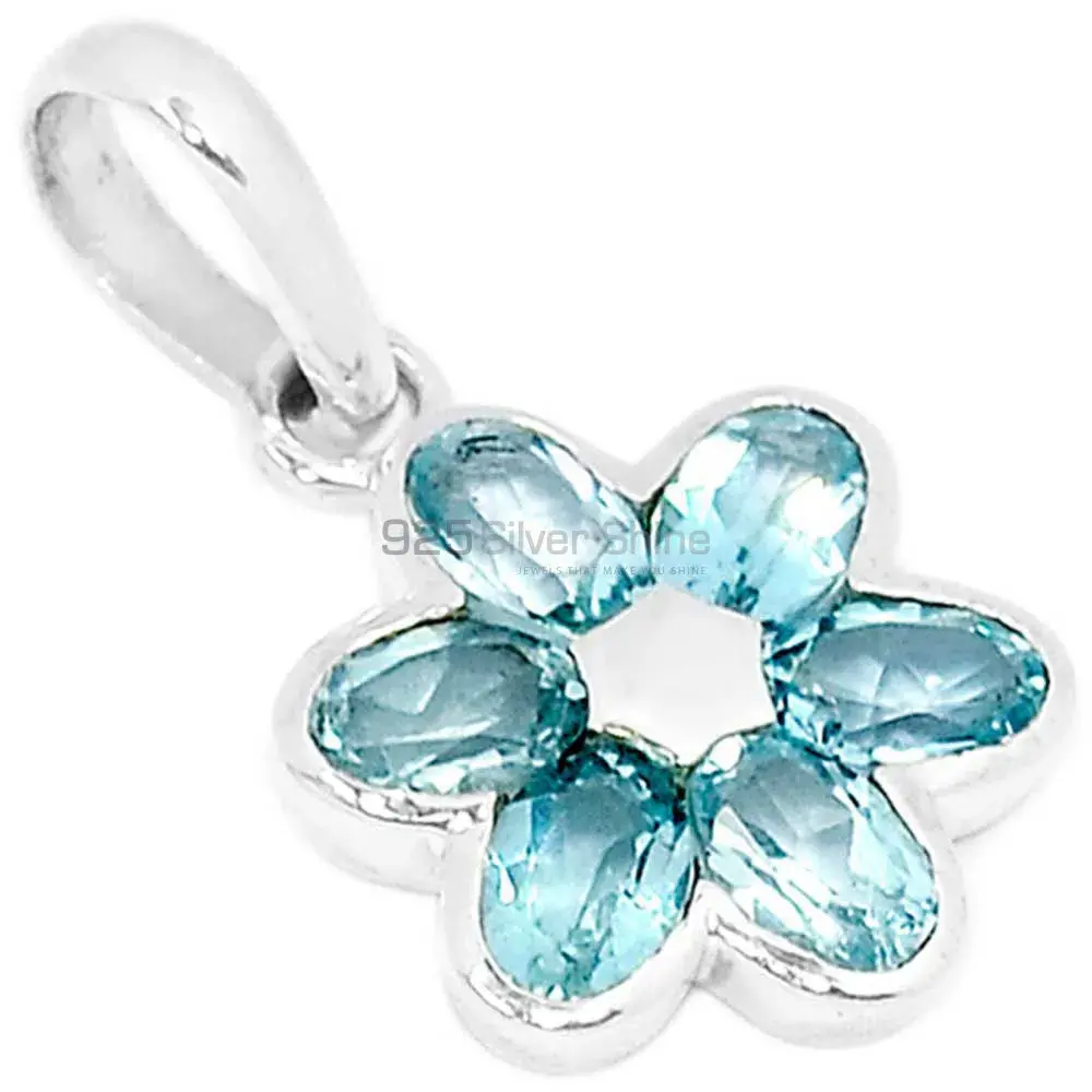High Quality 925 Solid Silver Pendants Exporters In Blue Topaz Gemstone Jewelry 925SSP303-2