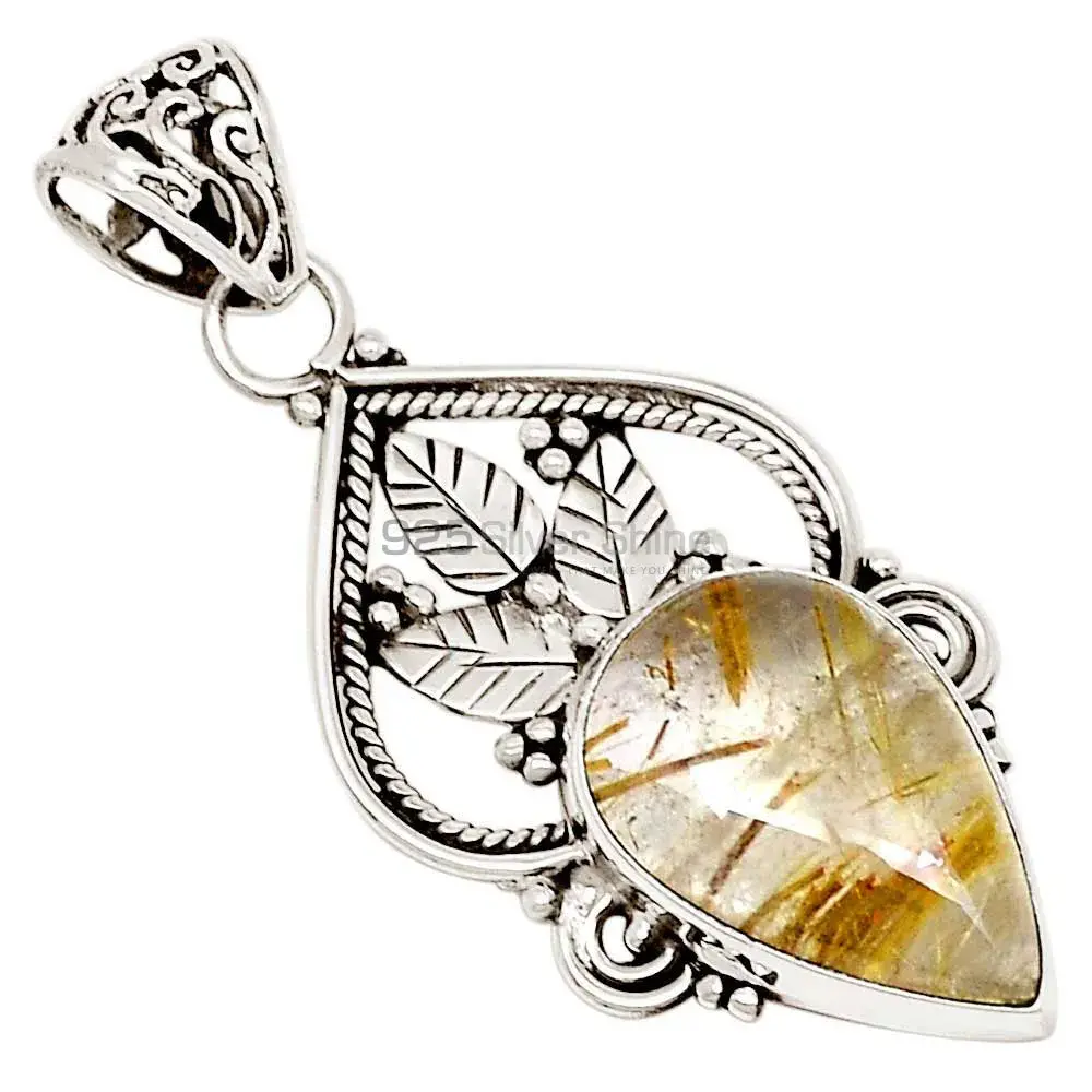 925 Solid Silver Pendants In Golden Rutile Gemstone Jewelry 925SP107-2_0