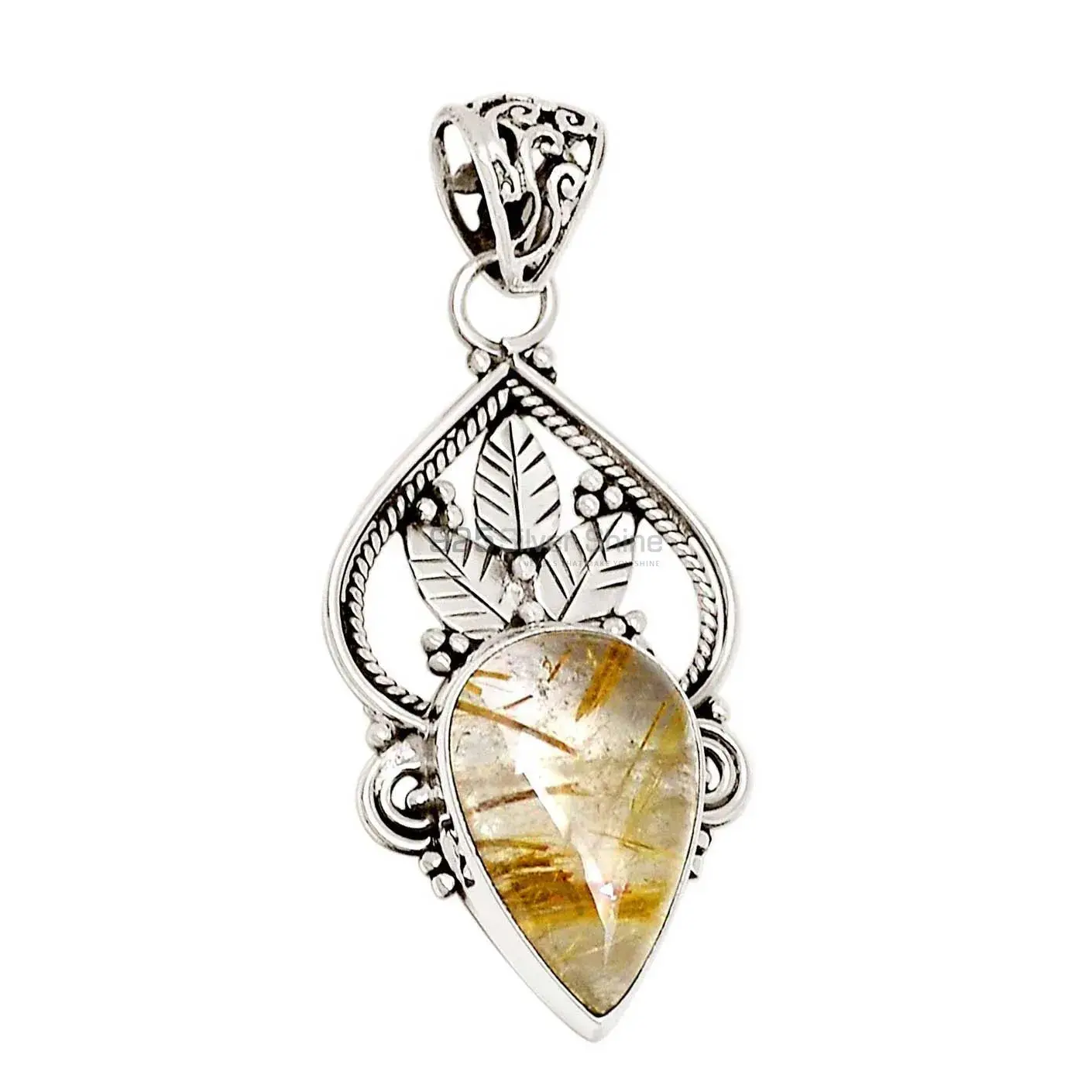 925 Solid Silver Pendants In Golden Rutile Gemstone Jewelry 925SP107-2_1