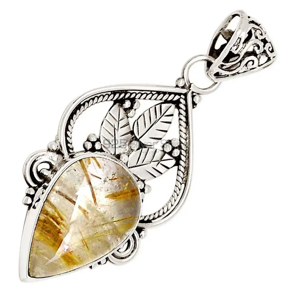 925 Solid Silver Pendants In Golden Rutile Gemstone Jewelry 925SP107-2_2