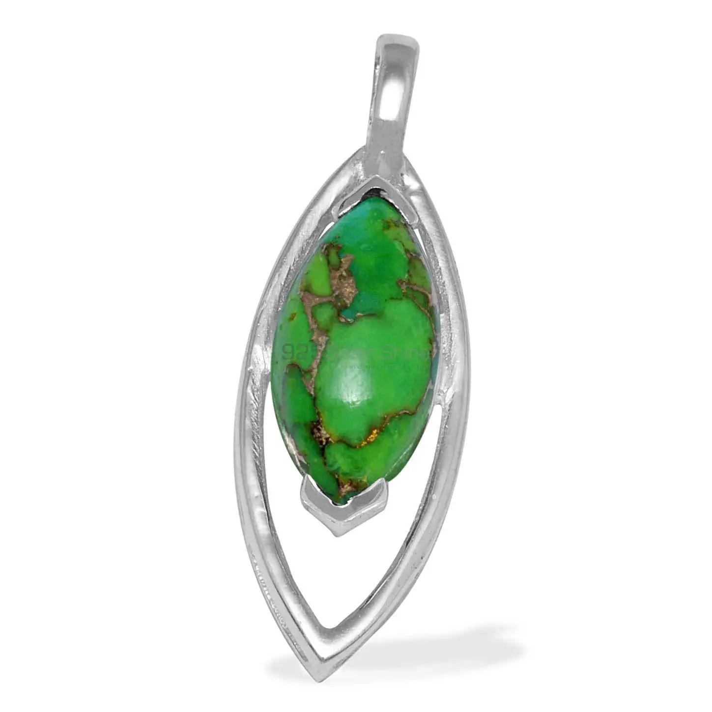 High Quality 925 Solid Silver Pendants Exporters In Green Copper Turquoise Gemstone Jewelry 925SP1474
