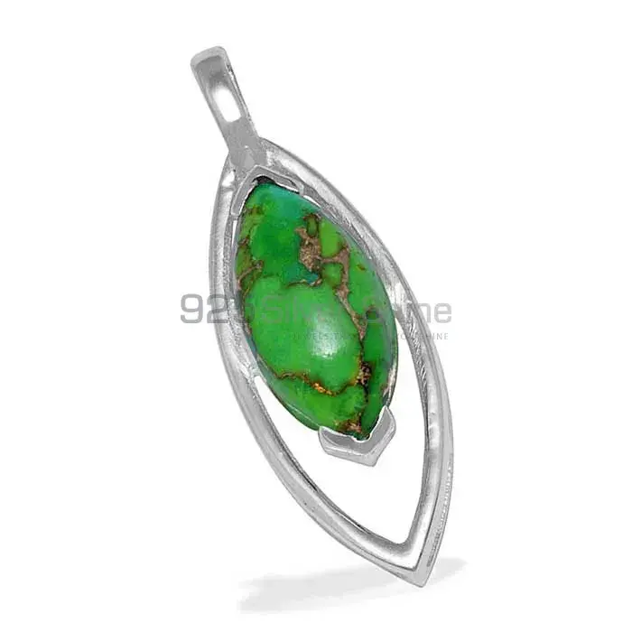 High Quality 925 Solid Silver Pendants Exporters In Green Copper Turquoise Gemstone Jewelry 925SP1474_0