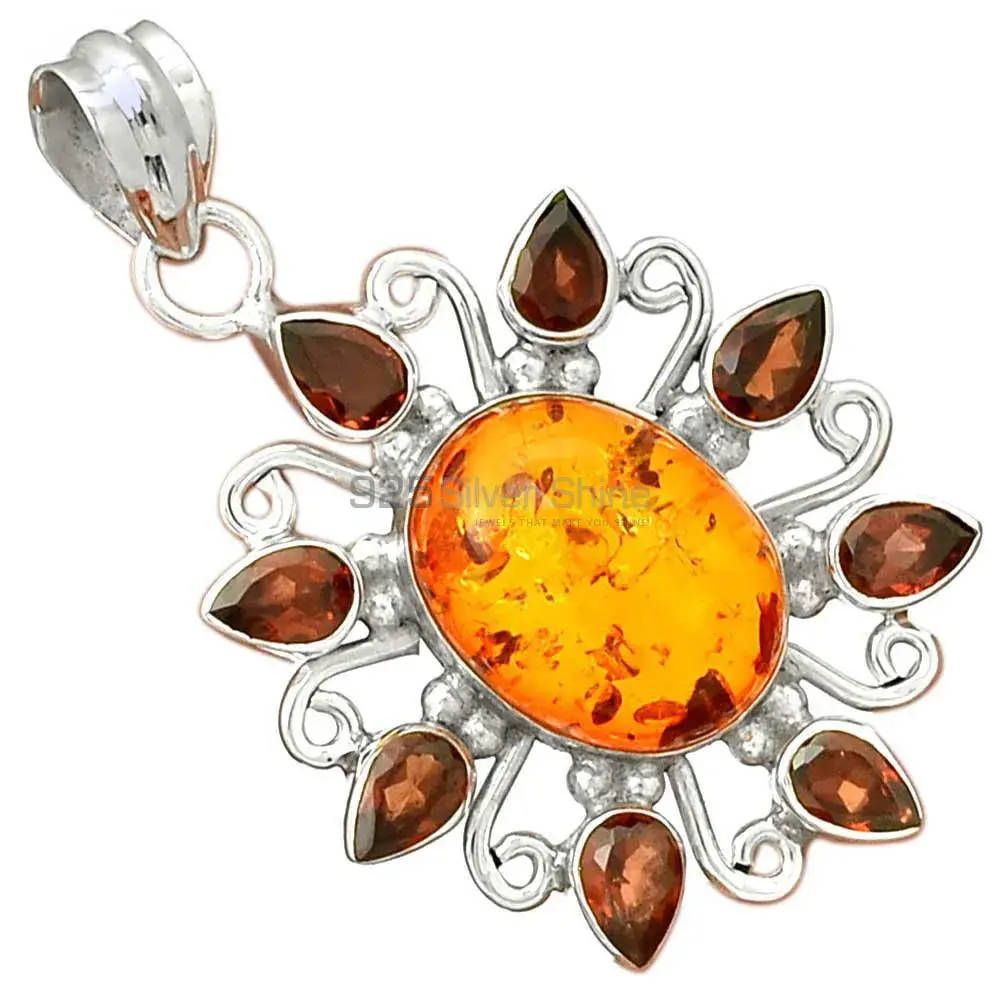 High Quality 925 Solid Silver Pendants Exporters In Multi Gemstone Jewelry 925SP074-1
