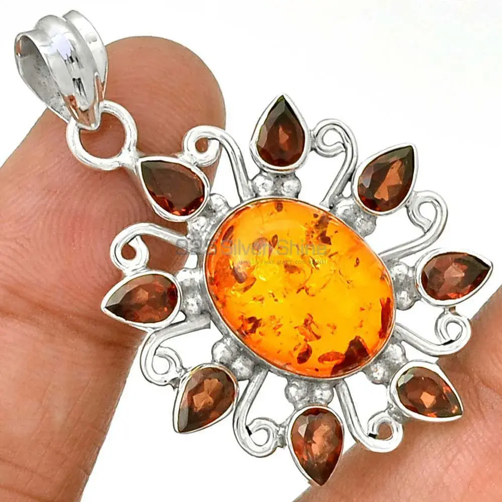 High Quality 925 Solid Silver Pendants Exporters In Multi Gemstone Jewelry 925SP074-1_0
