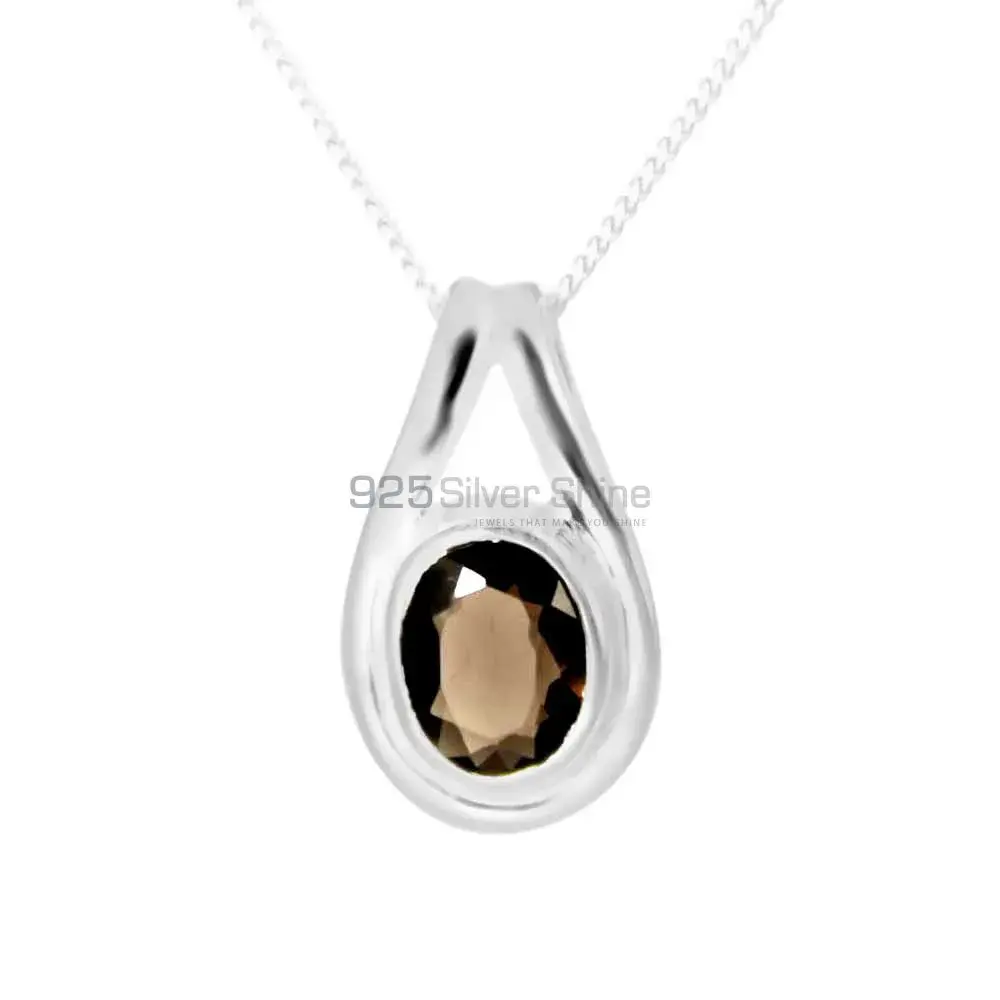 High Quality 925 Solid Silver Pendants Exporters In Smokey Gemstone Jewelry 925SP206-5