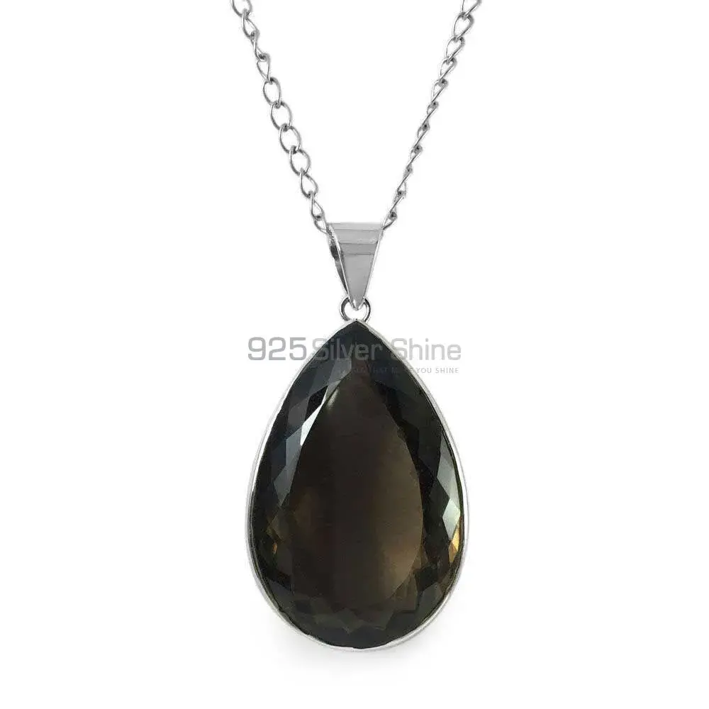 High Quality 925 Solid Silver Pendants Exporters In Smoky Quartz Gemstone Jewelry 925SP151
