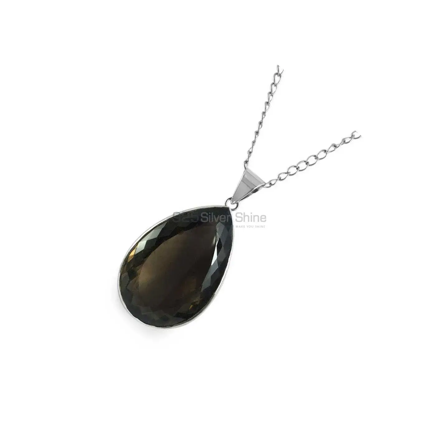 High Quality 925 Solid Silver Pendants Exporters In Smoky Quartz Gemstone Jewelry 925SP151_0