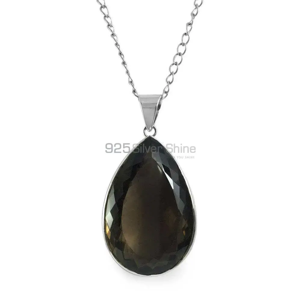 High Quality 925 Solid Silver Pendants Exporters In Smoky Quartz Gemstone Jewelry 925SP151_1
