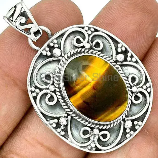 High Quality 925 Solid Silver Pendants Exporters In Tiger's Eye Gemstone Jewelry 925SP46-5_0