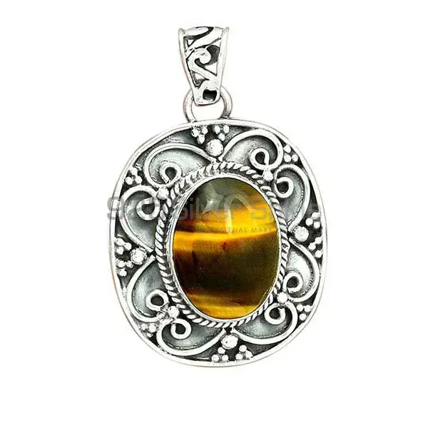 High Quality 925 Solid Silver Pendants Exporters In Tiger's Eye Gemstone Jewelry 925SP46-5_1