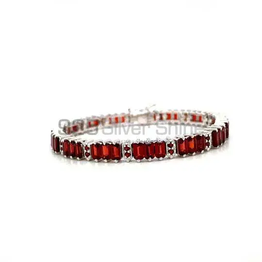 High Quality 925 Solid Silver Tennis Bracelets Exporters In Garnet Gemstone Jewelry 925SB208