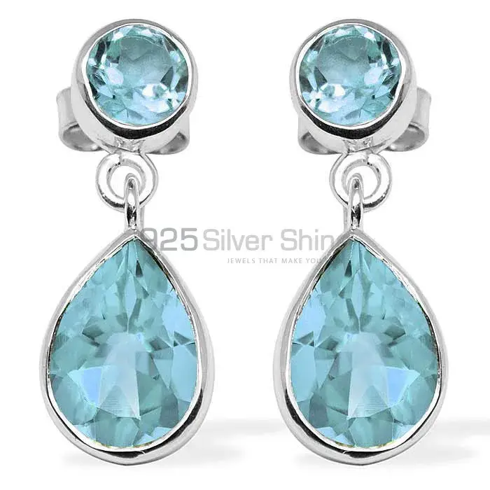 High Quality 925 Sterling Silver Earrings In Blue Topaz Gemstone Jewelry 925SE1135