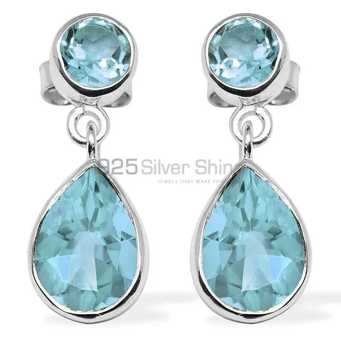 925 Sterling Silver Earrings In Blue Topaz Gemstone Jewelry 925SE1135_0