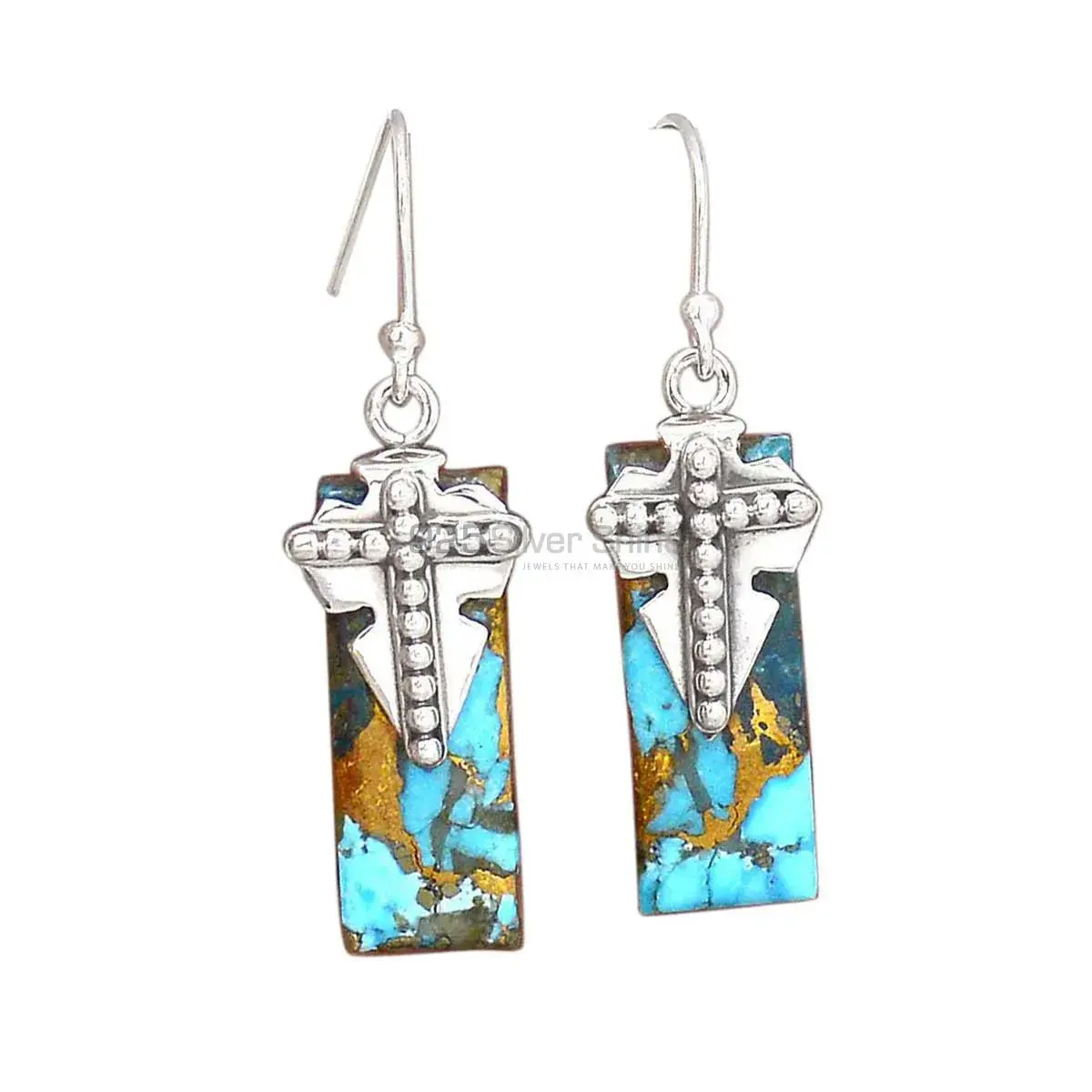 High Quality 925 Sterling Silver Earrings In Copper Turquoise Gemstone Jewelry 925SE2613