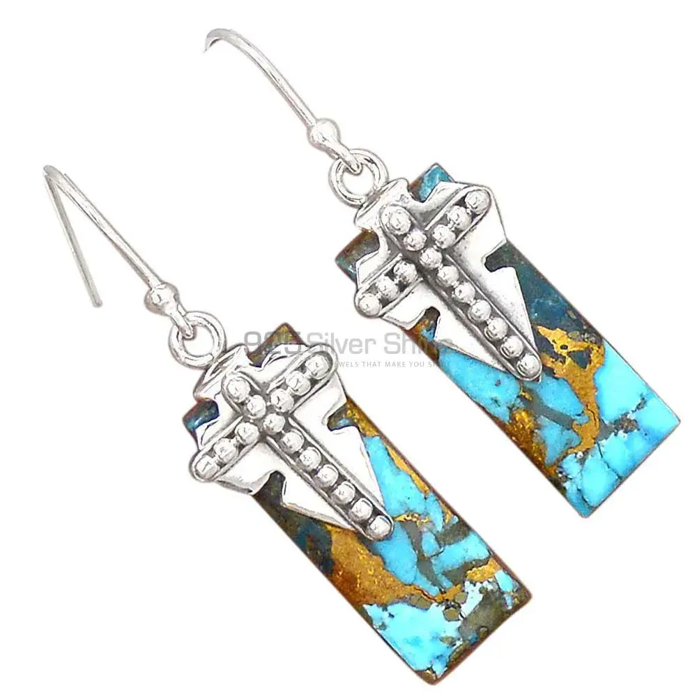 High Quality 925 Sterling Silver Earrings In Copper Turquoise Gemstone Jewelry 925SE2613_0