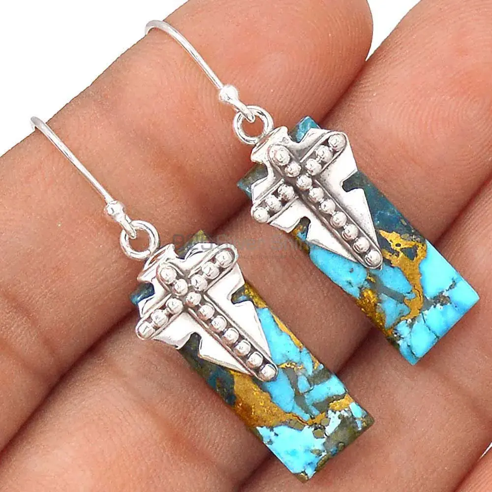 925 Sterling Silver Earrings In Copper Turquoise Gemstone Jewelry 925SE2613_1