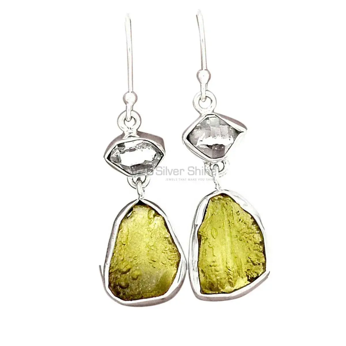 High Quality 925 Sterling Silver Earrings In Herkimer Diamond, Moldavite Gemstone Jewelry 925SE2297