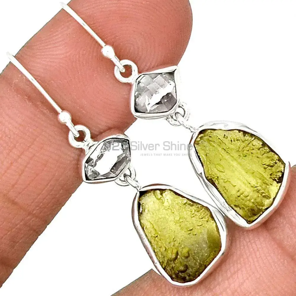 High Quality 925 Sterling Silver Earrings In Herkimer Diamond, Moldavite Gemstone Jewelry 925SE2297_0